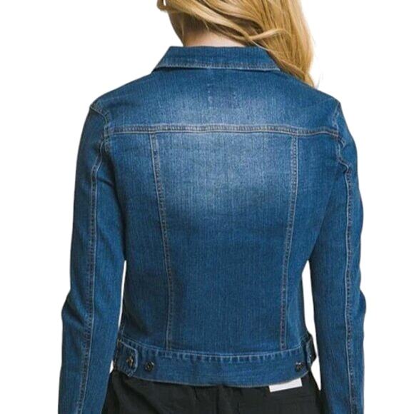 Cropped Blue Denim Jacket Rose Gold Buttons S - Picture 7 of 8